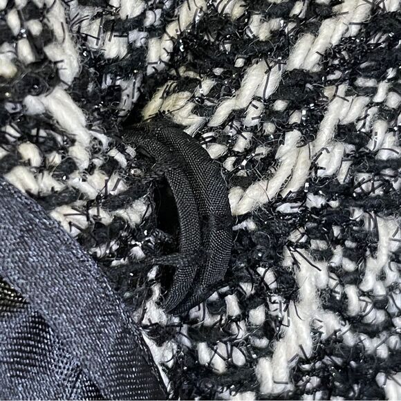 Bebe Wool Blend Belted Coat Snap Buttons Black White Metallic Silver Threads Sm - Picture 9 of 17